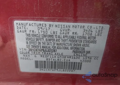 2018 Nissan Versa 1.6 Sv из США, поврежденный, VIN 3N1CN7AP9JL822287